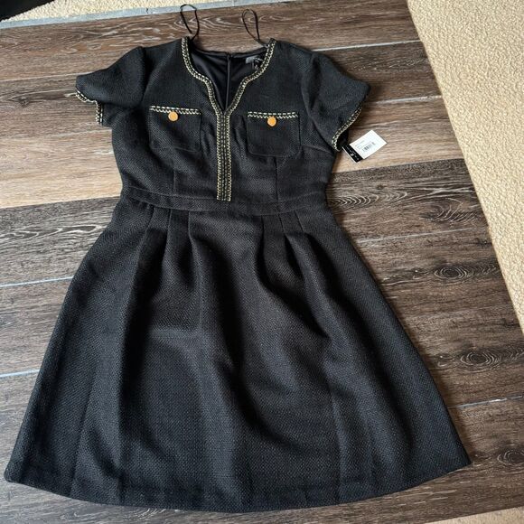 Tahari ASL Dresses & Skirts - Tahari ASL Black Tweed Fit & Flare Dress Size 8 Gold Trim NWT Creer/Timeless